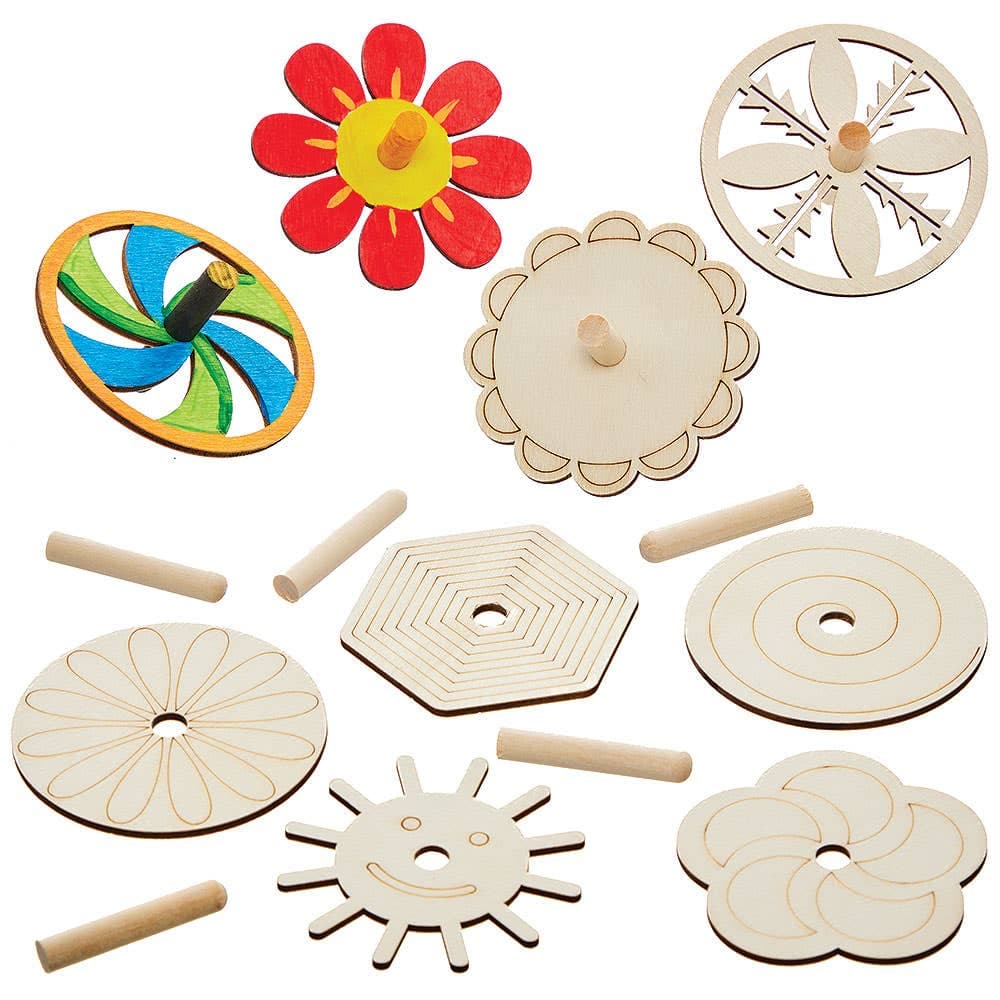 Wooden Shaped Spinning Tops (Pack of 9)