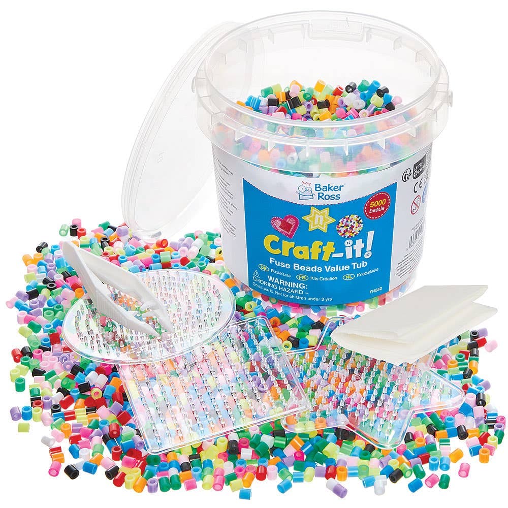 Fuse Beads Bumper Value Tub (Each) 12 assorted colours - Red, Green, Light Green, Light Blue, Blue, Yellow, Orange, Pink, Light Pink, Purple, White & Black