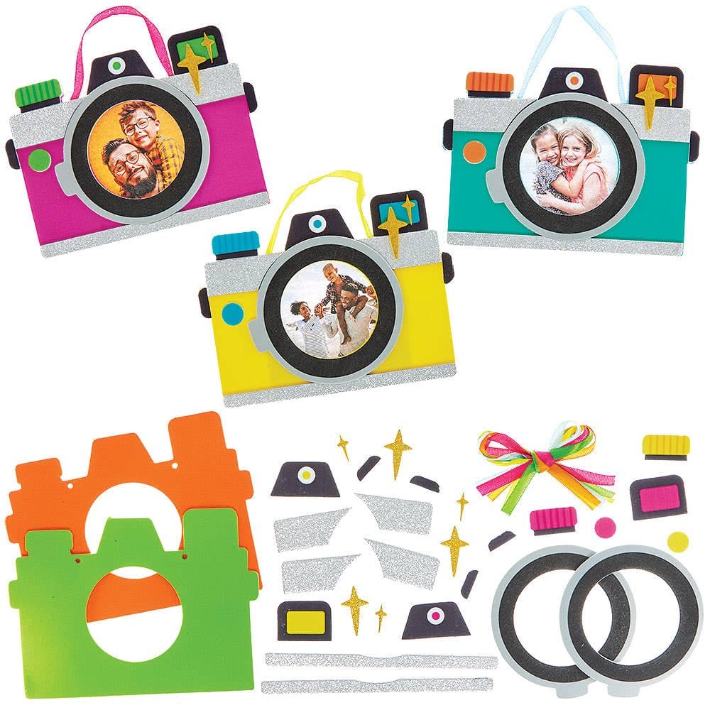 Retro Camera Photo Frame Kits (Pack of 5) 5 assorted colours - Pink, Green, Teal, Orange & Yellow