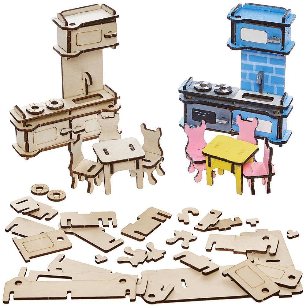 DIY Doll House Kitchen Furniture Woodcraft Kits (Set of 4)