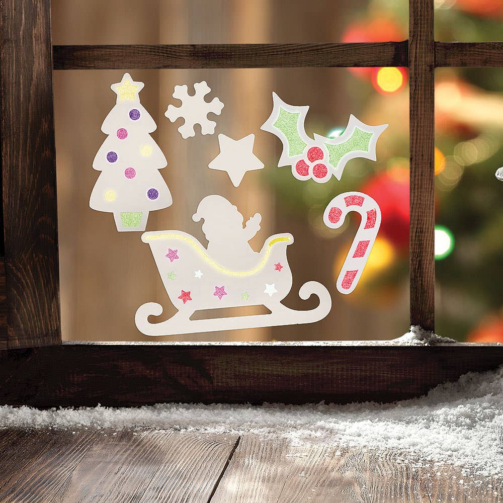Christmas Scene Window Decorations Kit (Pack of 30) 6 assorted tissue paper colours - Red, Yellow, Purple, Pink, Green & Blue