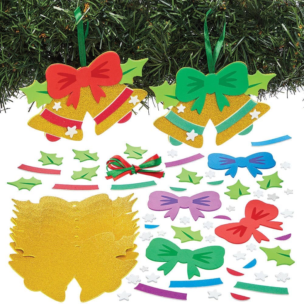 Christmas Bells Mix & Match Decoration Kits (Pack of 8) 4 assorted colours - Green, Red, Purple & Blue
