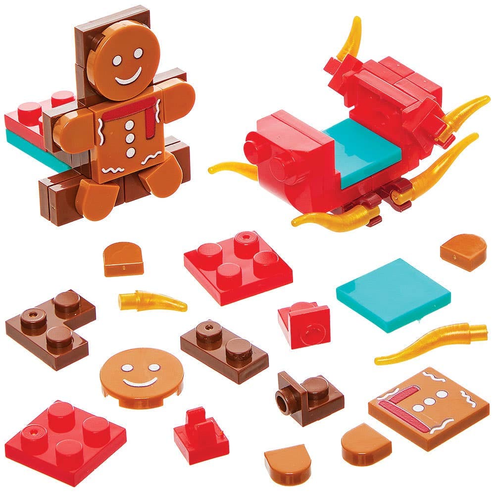 Gingerbread Man & Sleigh Building Brick Kits (Pack of 2 sets)