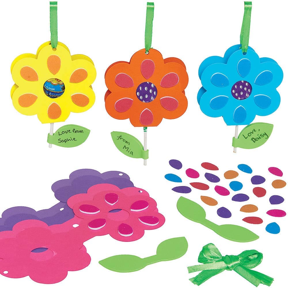 Flower Lollipop Holder Decoration Kits (Pack of 10) 5 flower colours - Pink, Blue, Orange, Purple & Yellow