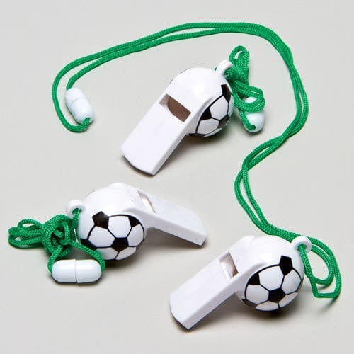 Football Whistles (Pack of 6) Pocket Money Toys, Neck Cord Included