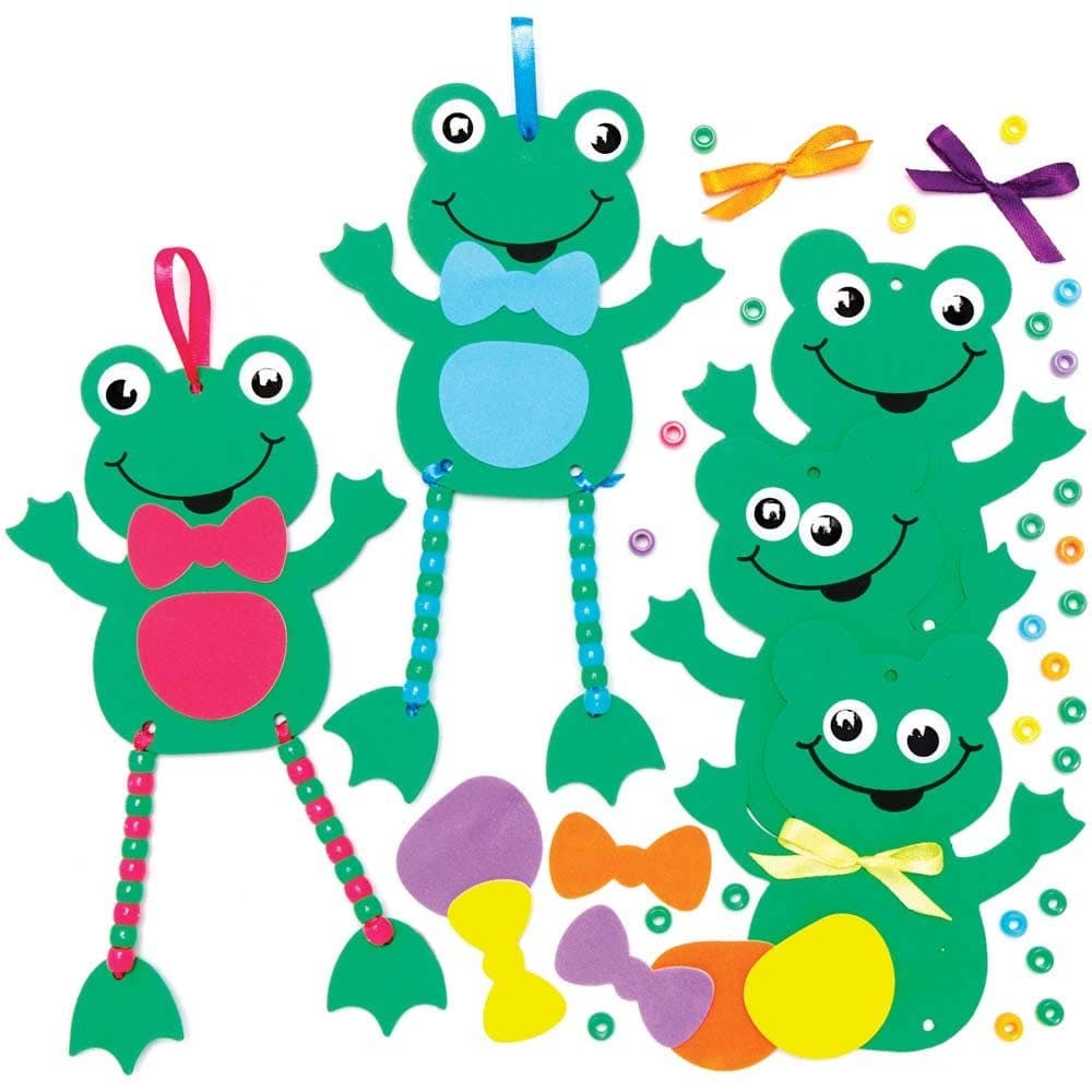 Frog Dangly Legs Decoration Kits (Pack of 5) Decoration Craft Kits 6 assorted bead colours - Yellow, Blue, Pink, Orange, Green & Purple
