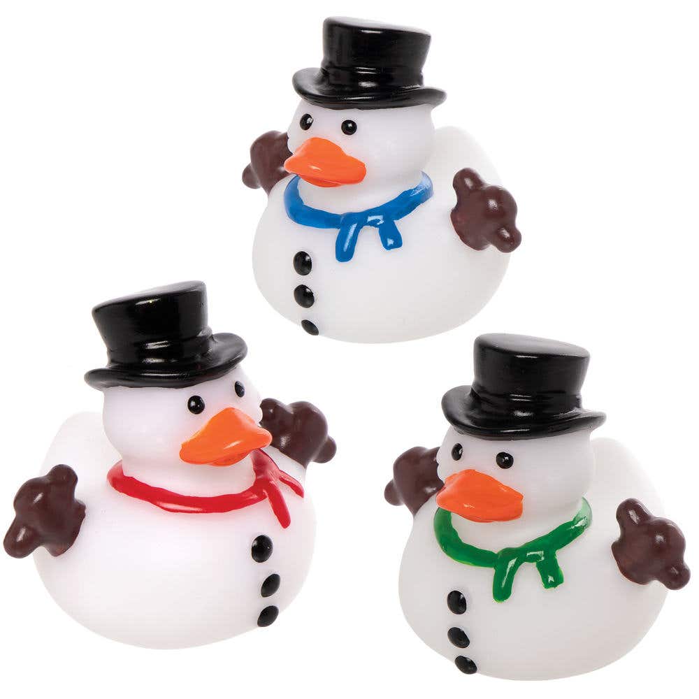 Funky Snowman Rubber Ducks (Pack of 6) Christmas Toys 3 assorted scarf colours - Red, Blue & Green