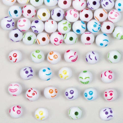 Funny Face Beads (Pack of 300) Craft Embellishments 7 assorted colours - Red, Blue, Green, Purple, Pink, Yellow & Orange