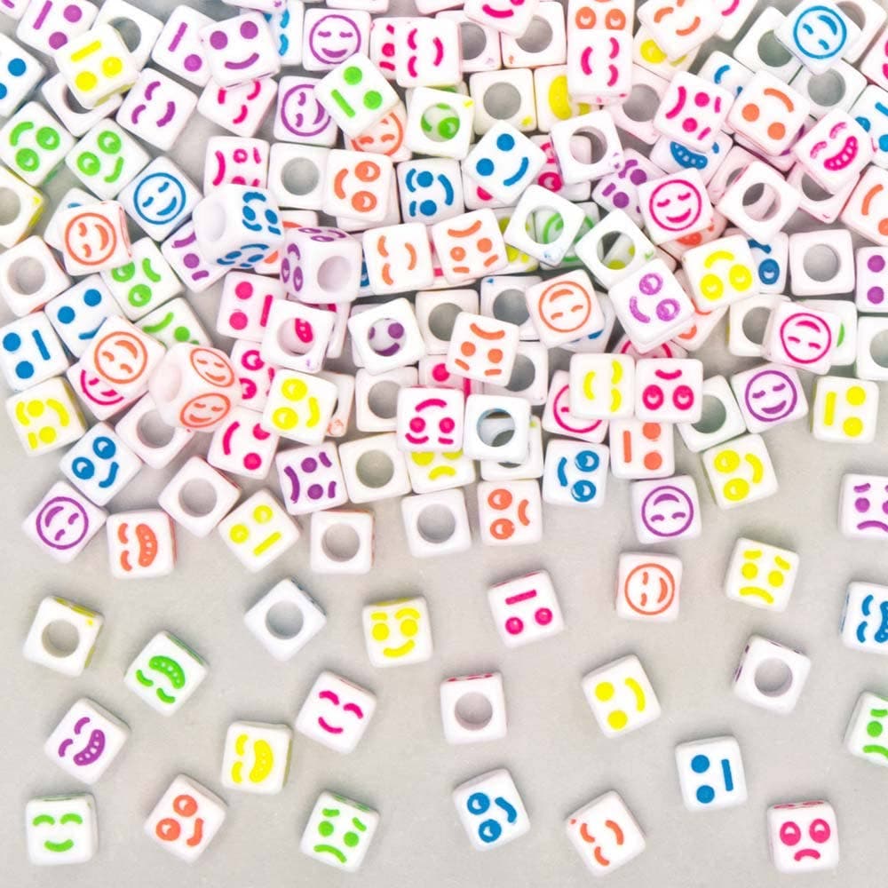 Funny Face Cube Beads (Pack of 300) Craft Embellishments 6 assorted colours - Green, Pink, Blue, Yellow, Purple & Orange