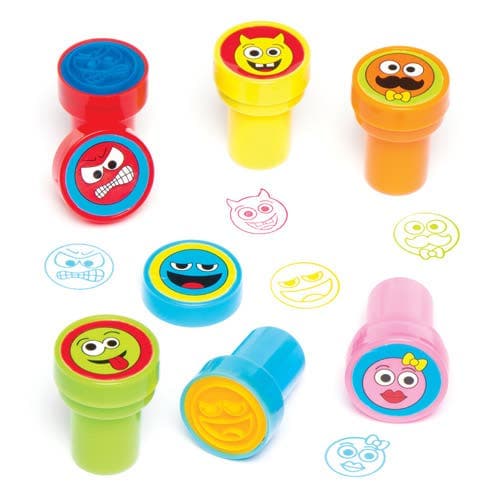 Funny Face Self-Inking Stampers (Pack of 10) Small Toys 6 assorted ink colours - Green, Yellow, Pink, Blue, Orange & Red