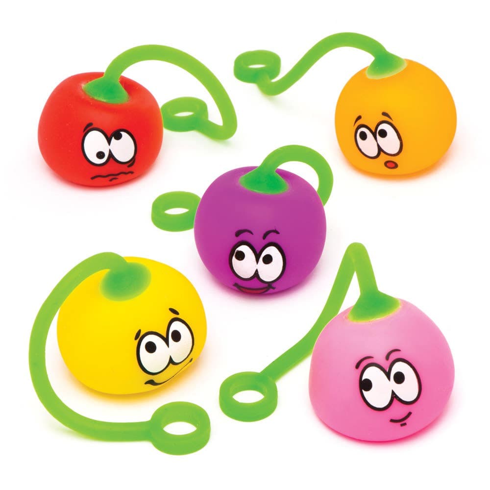 Funny Face Swing Balls (Pack of 6) Pocket Money Toys 6 assorted colours - Red, Pink, Blue, Yellow, Orange & Purple