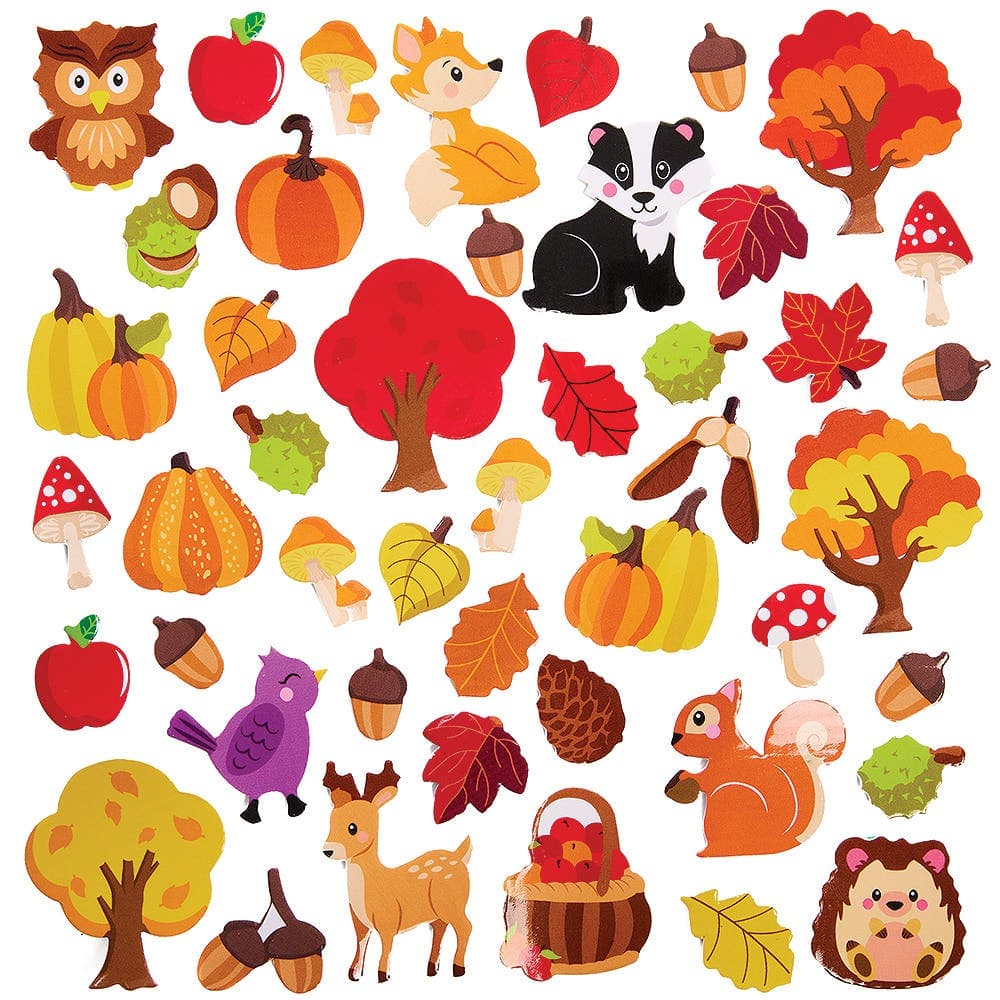 Autumn Foam Stickers (Pack of 100) 50 Assorted Designs, Easy Peel, 15mm-40mm Size