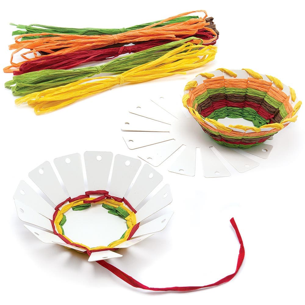 Autumn Weaving Basket Kits (Pack of 4) Sewing & Weaving Craft Kits 6 raffia colours - Green, Orange, Brown, Yellow, Light Green & Red