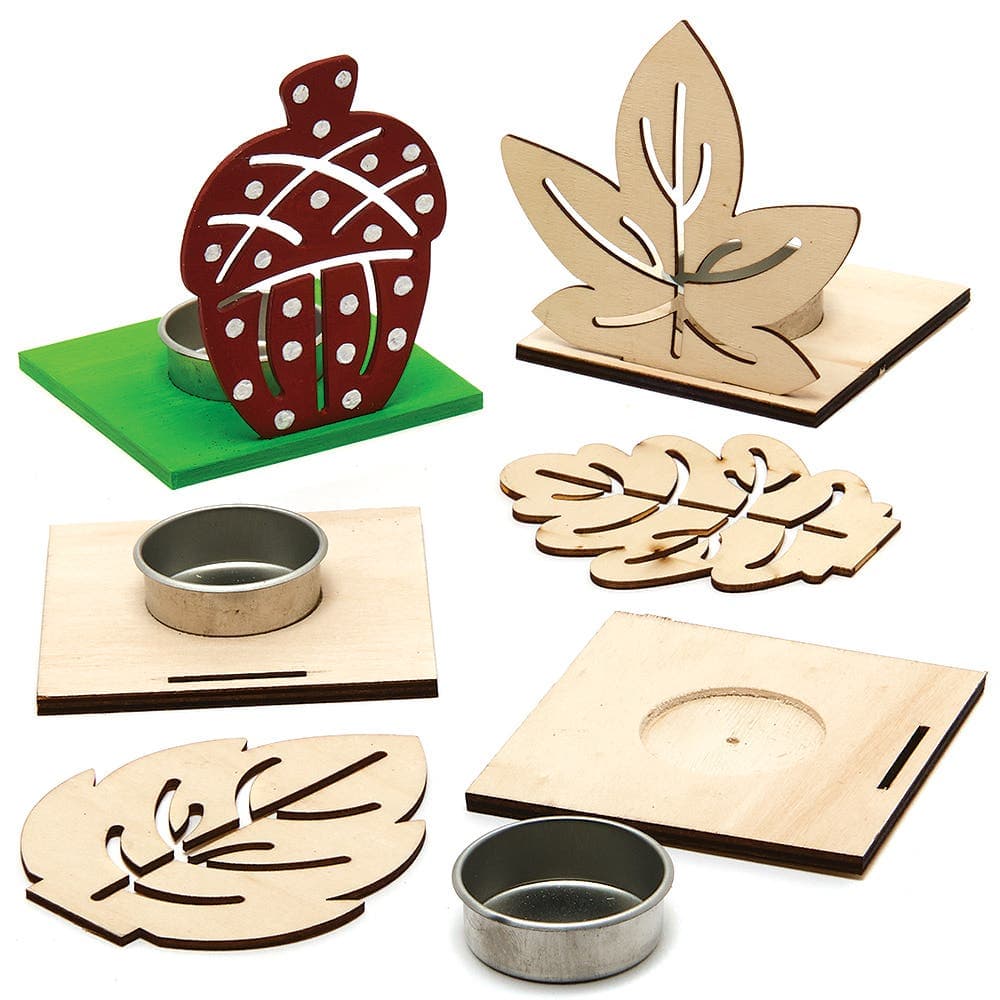 Autumn Wooden Tealight Holder Kits (Pack of 4) Craft Kits For Kids
