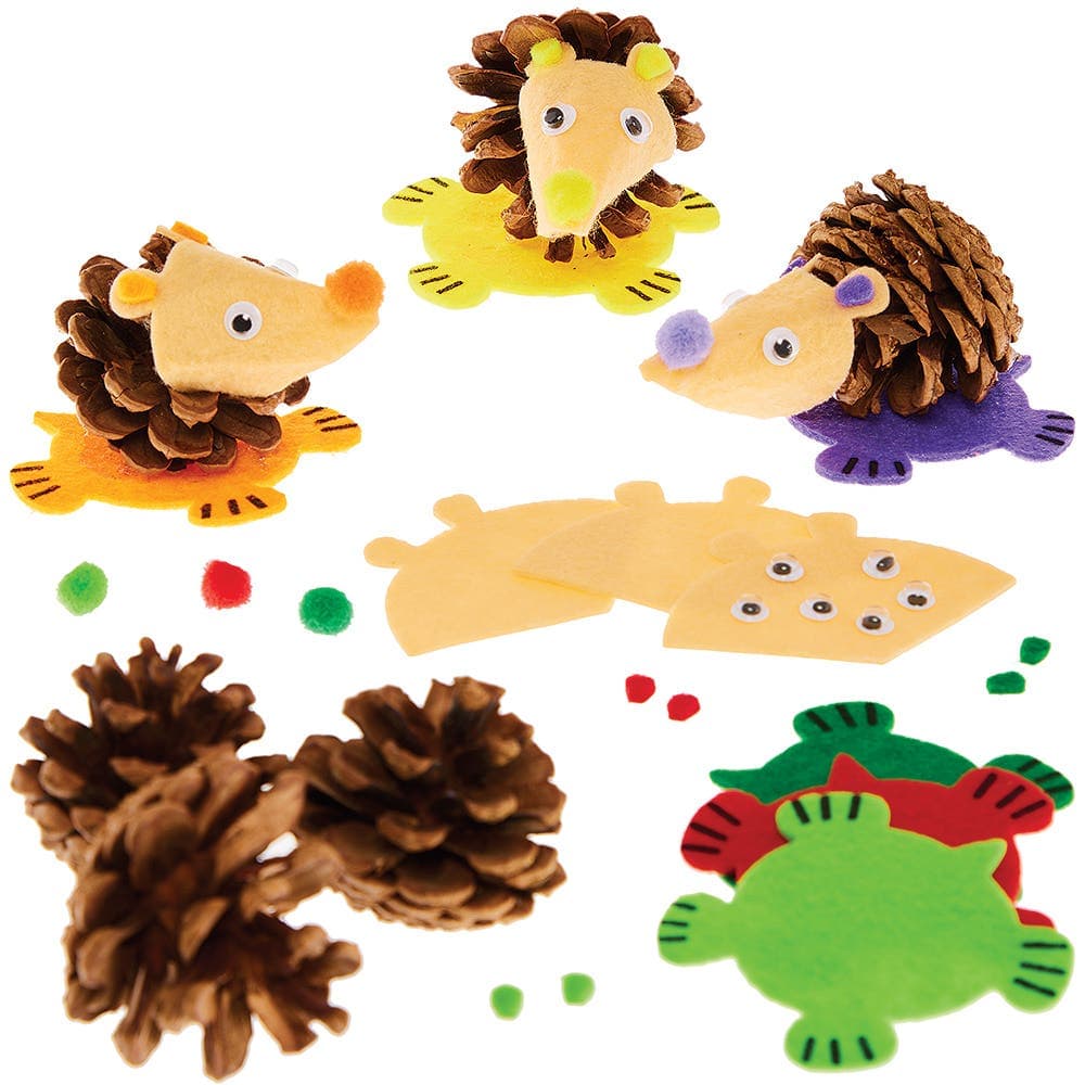 Hedgehog Pinecone Kits (Pack of 6) Natural Pinecones, Felt Pieces & Pom Poms Included, Crafts For Kids