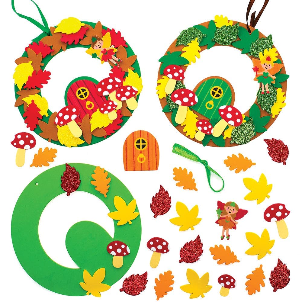 Autumn Fairy Wreath Kits (Pack of 3) Decoration Craft Kits 3 wreath colours - Light Green, Dark Green & Brown