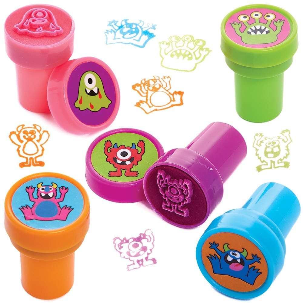 Monster Bunch Self-Inking Stampers (Pack of 10) Small Toys 5 assorted ink colours - Pink, Blue, Green, Orange & Purple