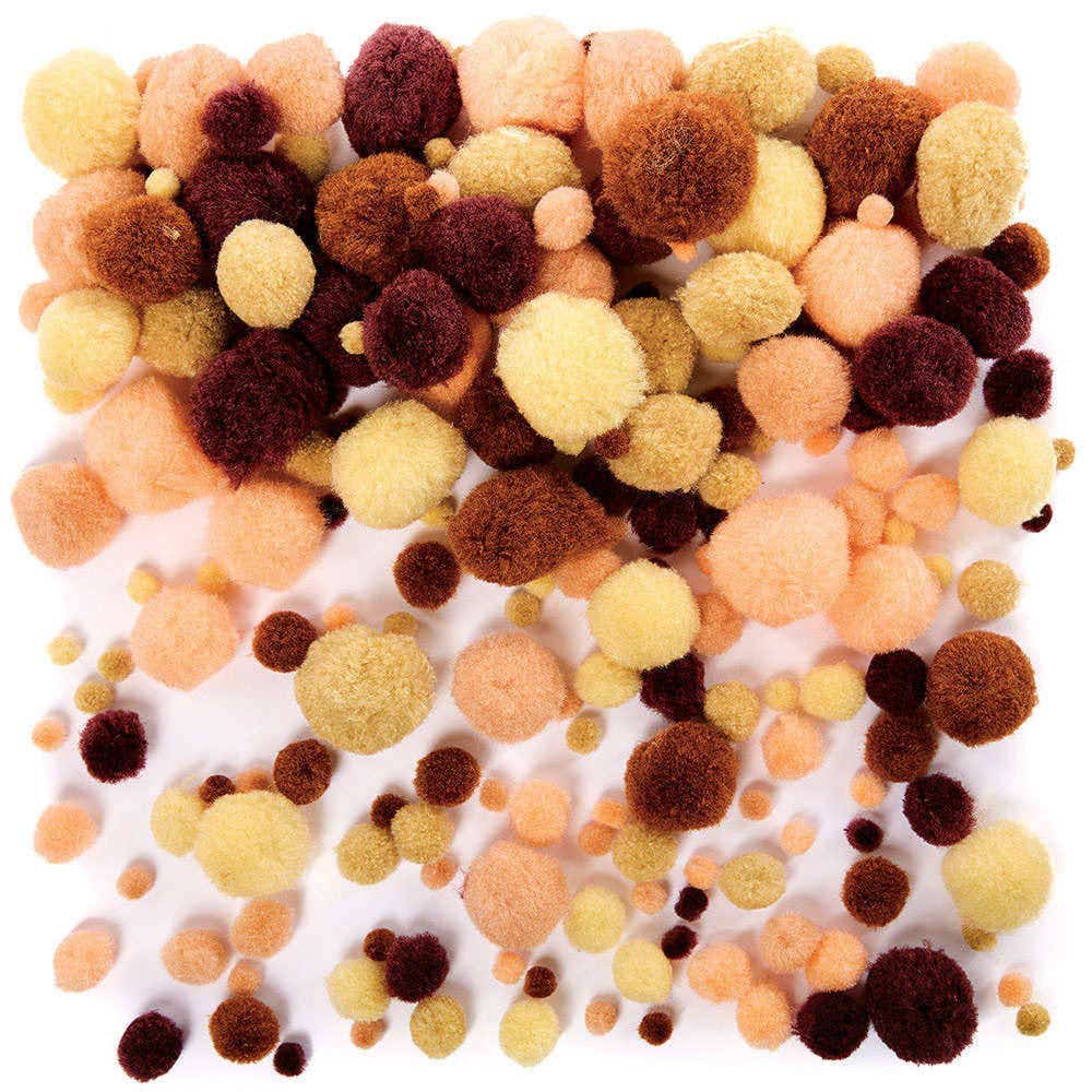 Skin Tone Pom Pom Value Pack (Pack of 198) Craft Embellishments 6 assorted skin tone colours