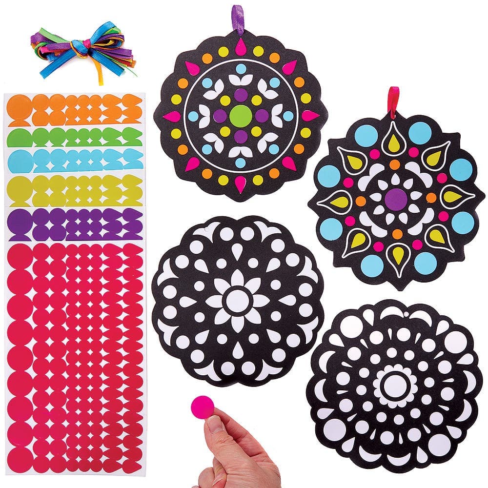 Rangoli Dotty Art Decorations (Pack of 12) Decoration Craft Kits 6 assorted sticker colours - Blue, Orange, Green, Yellow, Purple & Pink