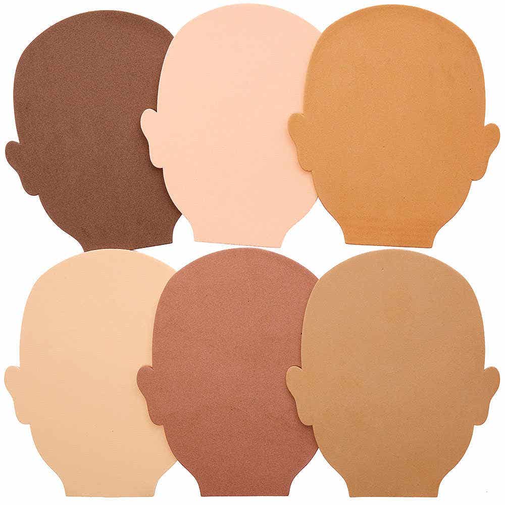 Skin Tone Head Foam Cut-Outs (Pack of 30) 6 Assorted Skin Tone Colours, 16cm x 13.5cm, 2mm Thick Foam