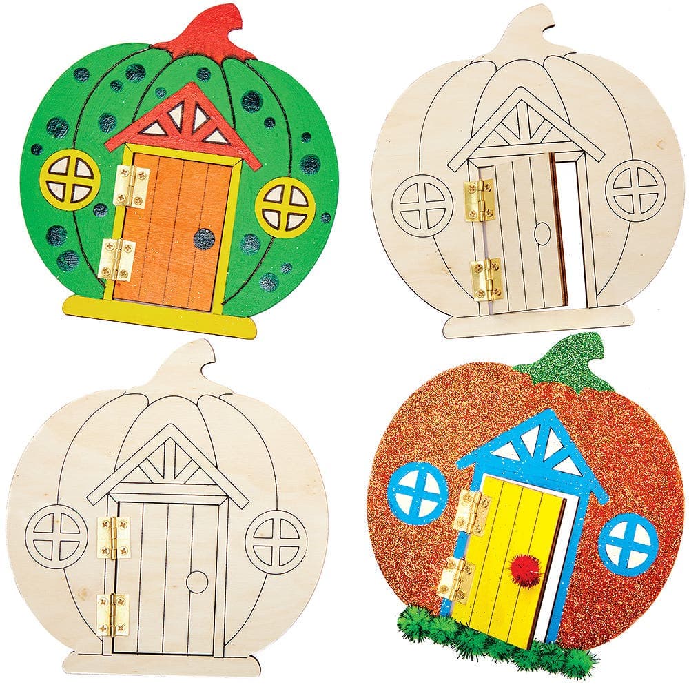 Pumpkin Wooden Fairy Doors (Pack of 4) Halloween Crafts