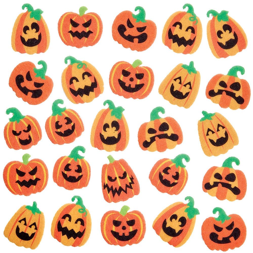 Pumpkin Felt Stickers (Pack of 100) Halloween Craft Supplies, 20 Assorted Designs, 30-35mm Sizes