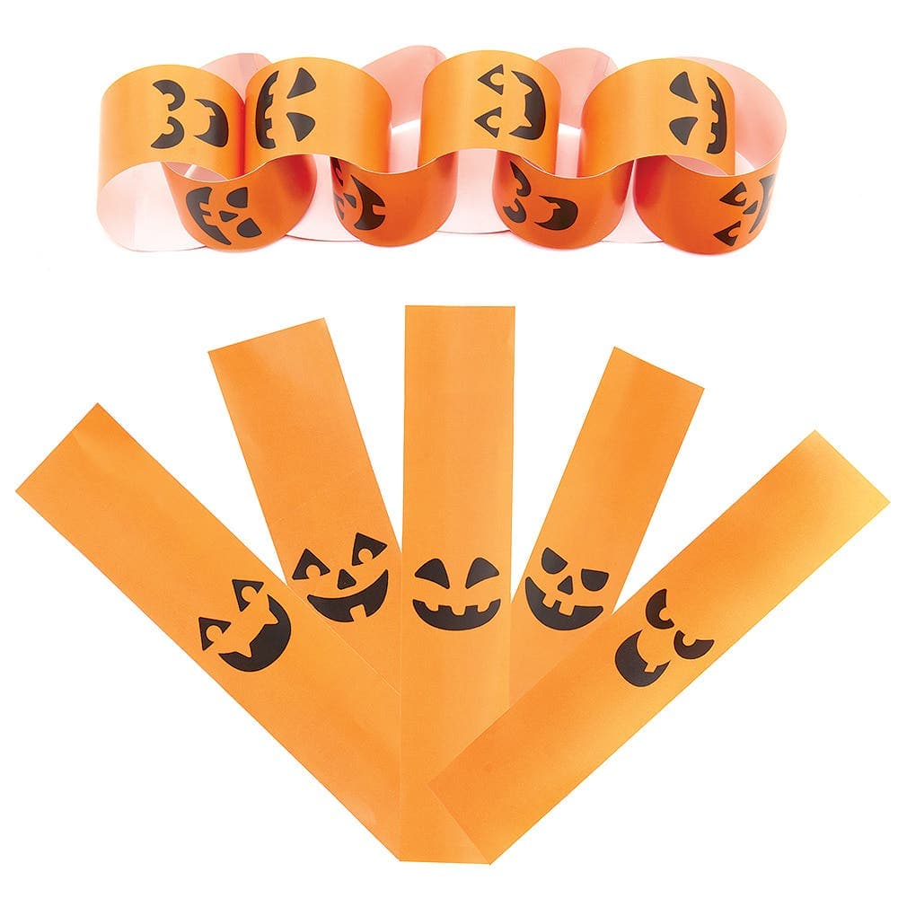 Pumpkin Paper Chains (Pack of 200) Halloween Party Supplies, 5 Assorted Designs, Pre-Gummed Paper
