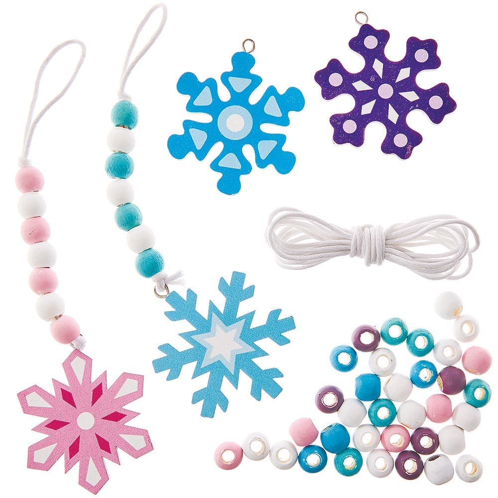 Snowflake Wooden Bead Decoration Kits (Pack of 4) Christmas Crafts