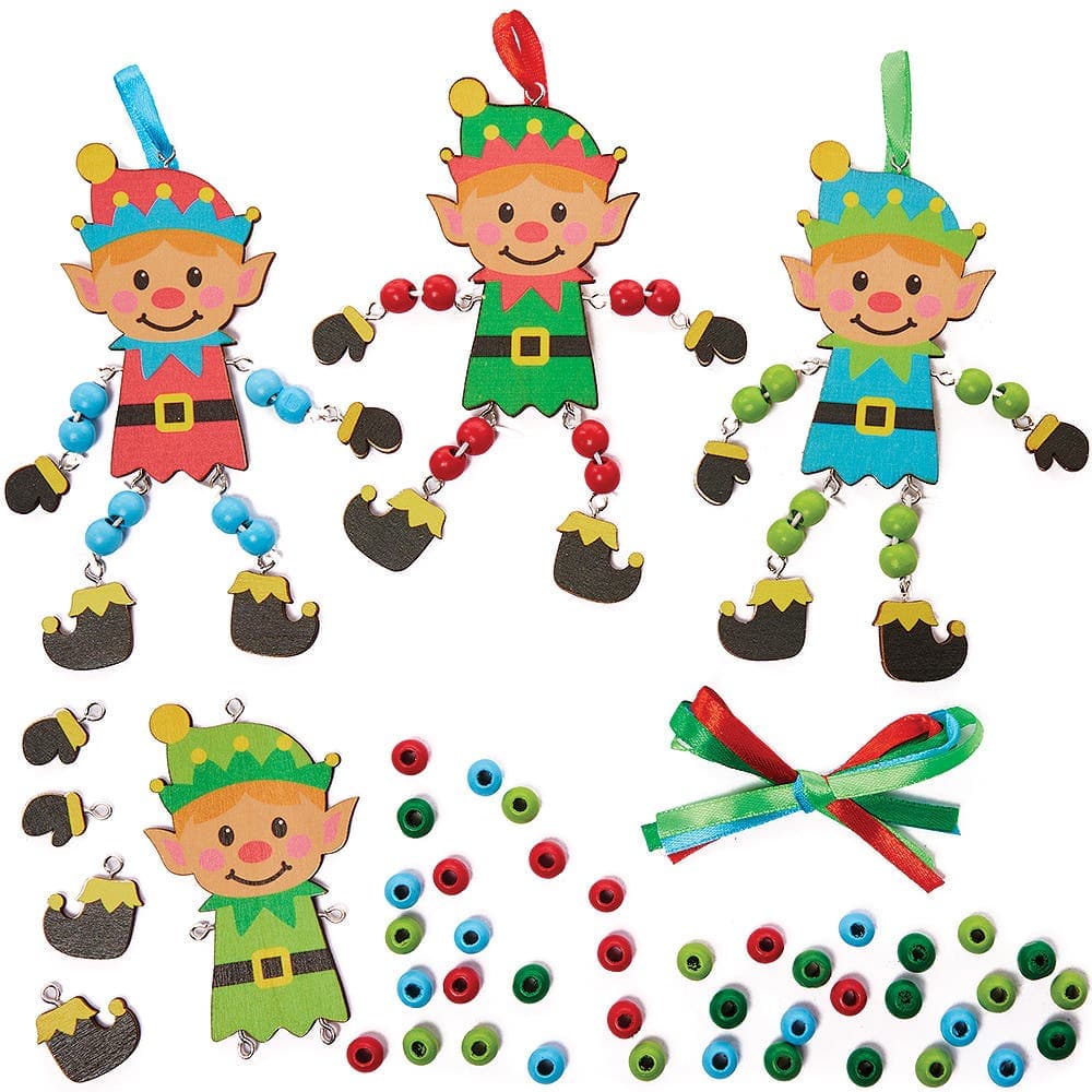 Christmas Elf Wooden Bead Decorations (Pack of 4) Christmas Crafts