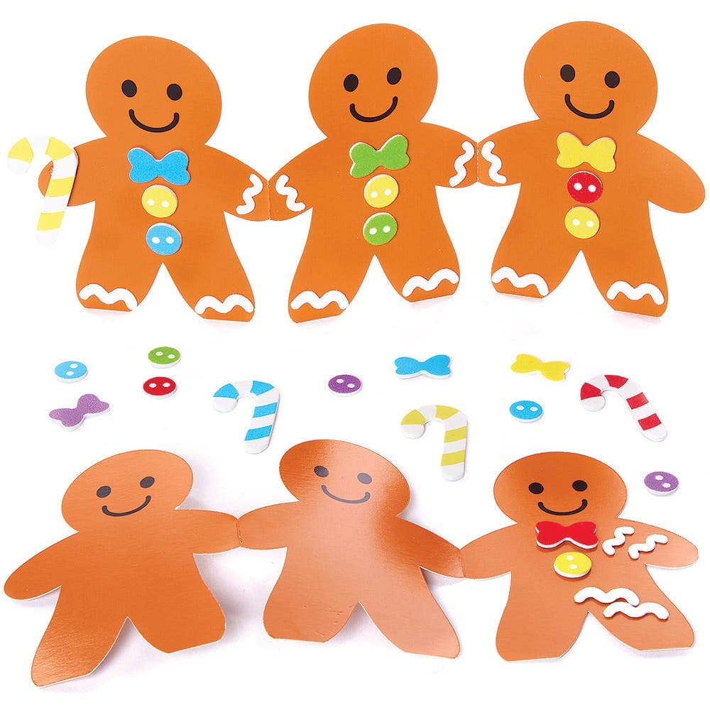 Gingerbread Man Mix & Match Greeting Card Kits (Pack of 6) 6 Assorted Designs, Christmas Crafts, Height 12cm