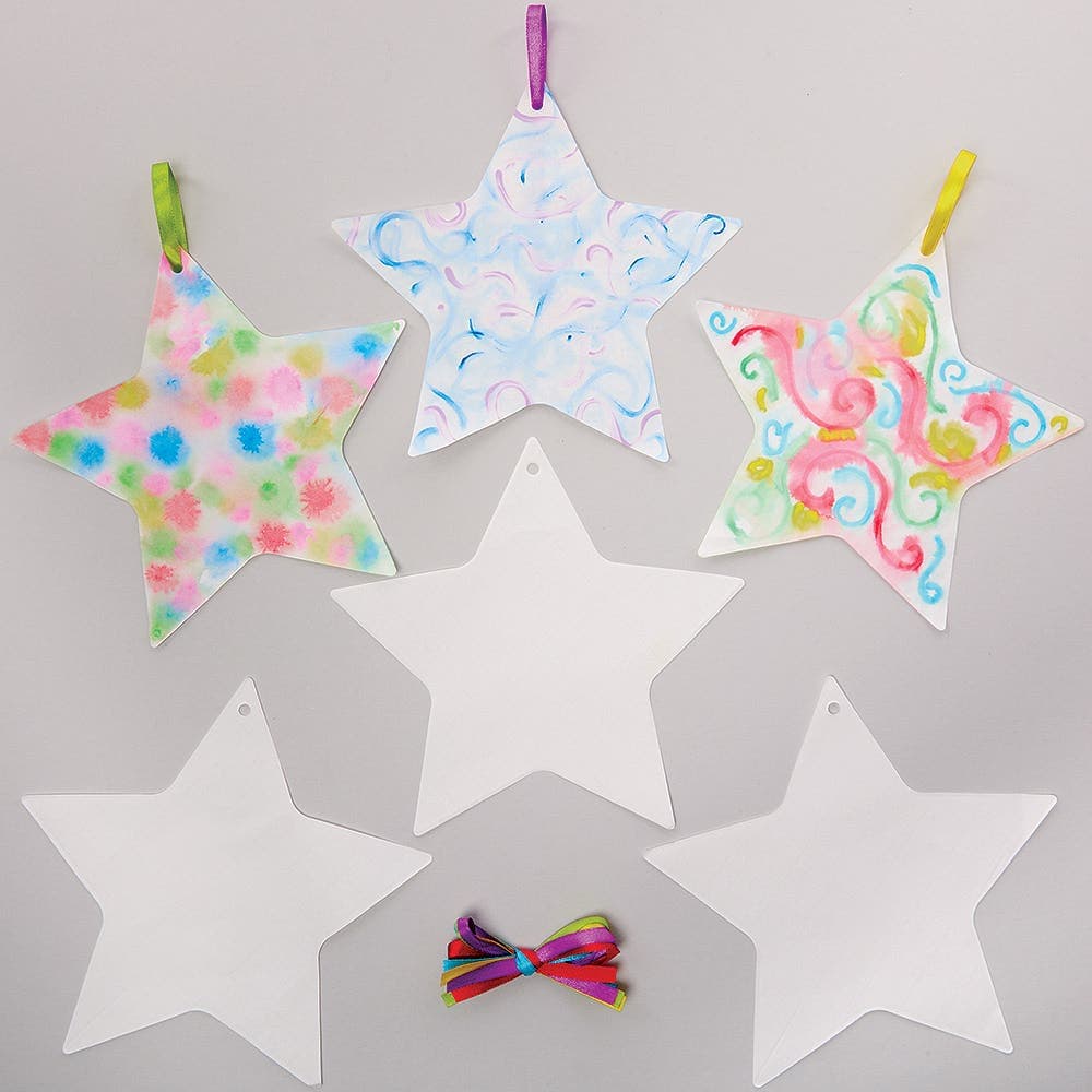 Colour Diffusing Stars (Pack of 30) Decoration Craft Kits, Size 17cm, Includes Hanging Ribbon, Draw & Spritz