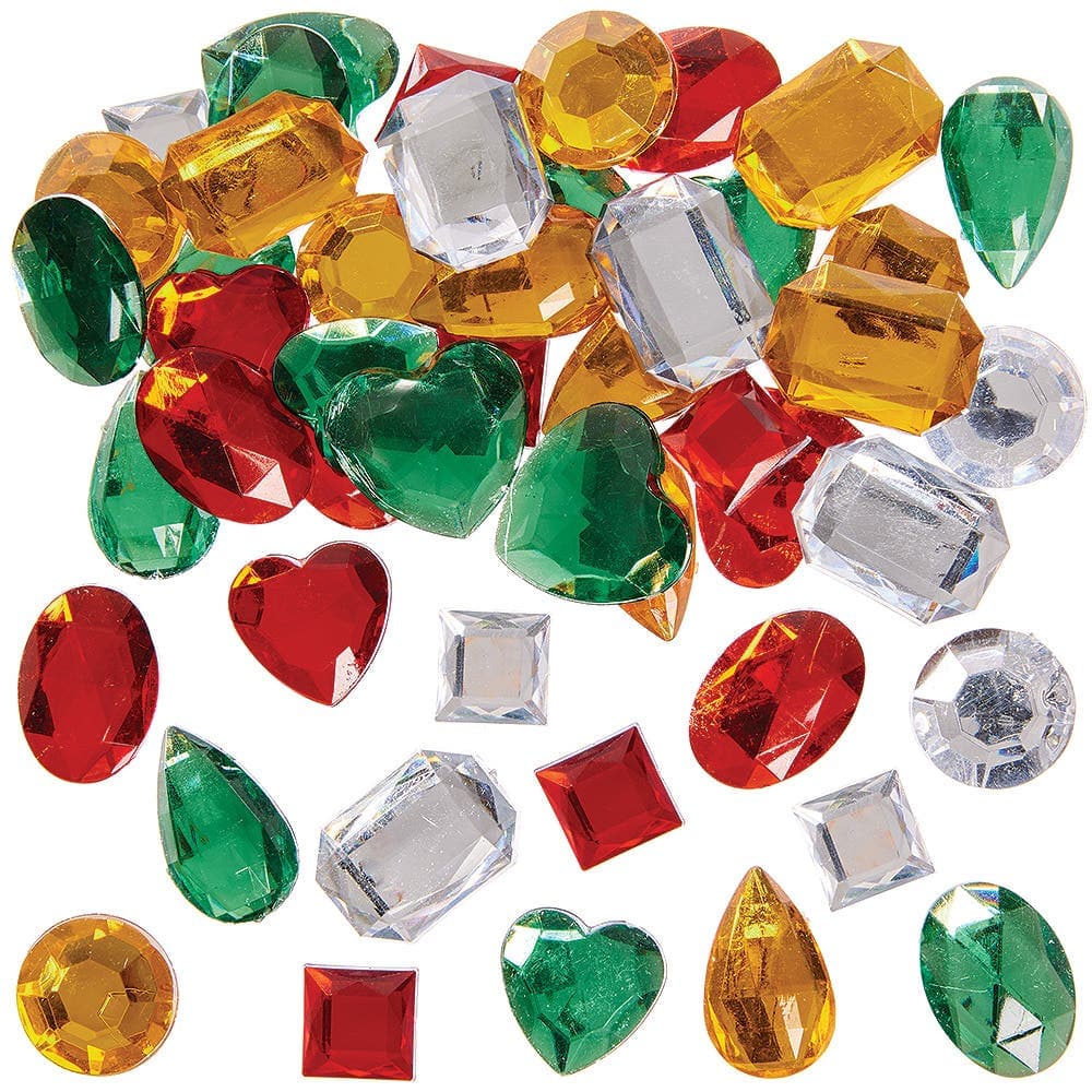 Large Christmas Self-Adhesive Acrylic Jewels (Pack of 120) Christmas Craft Supplies 4 assorted colours - Red, Green, Silver & Gold