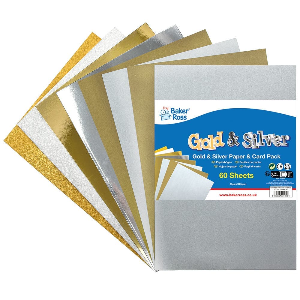 Gold & Silver A4 Card & Paper Value Pack (Pack of 60) Paper & Card 2 assorted colours - Gold & Silver