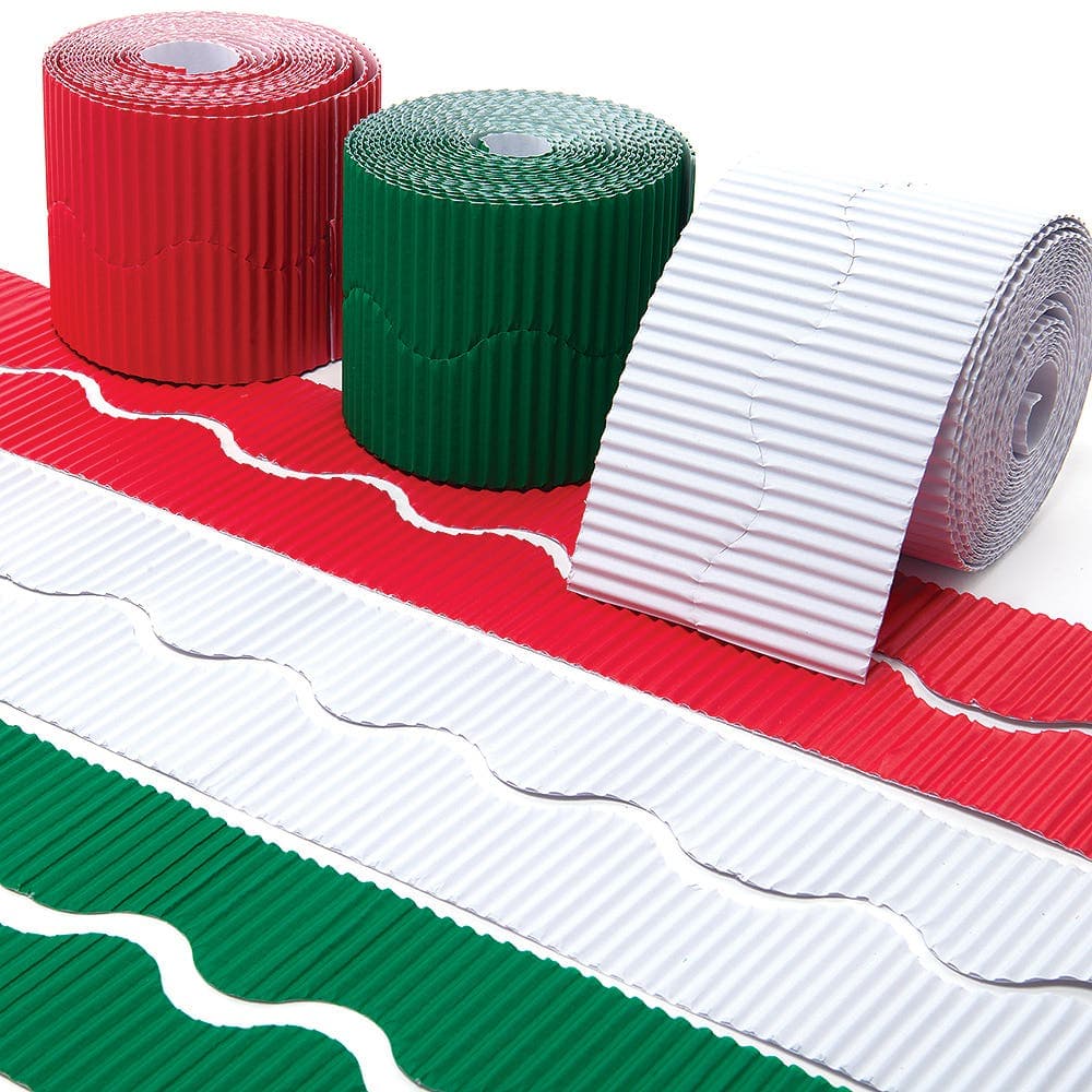 Christmas Corrugated Borders Value Pack (Pack of 3) Christmas Classroom Craft Supplies 3 assorted Christmas colours - White, Green & Red