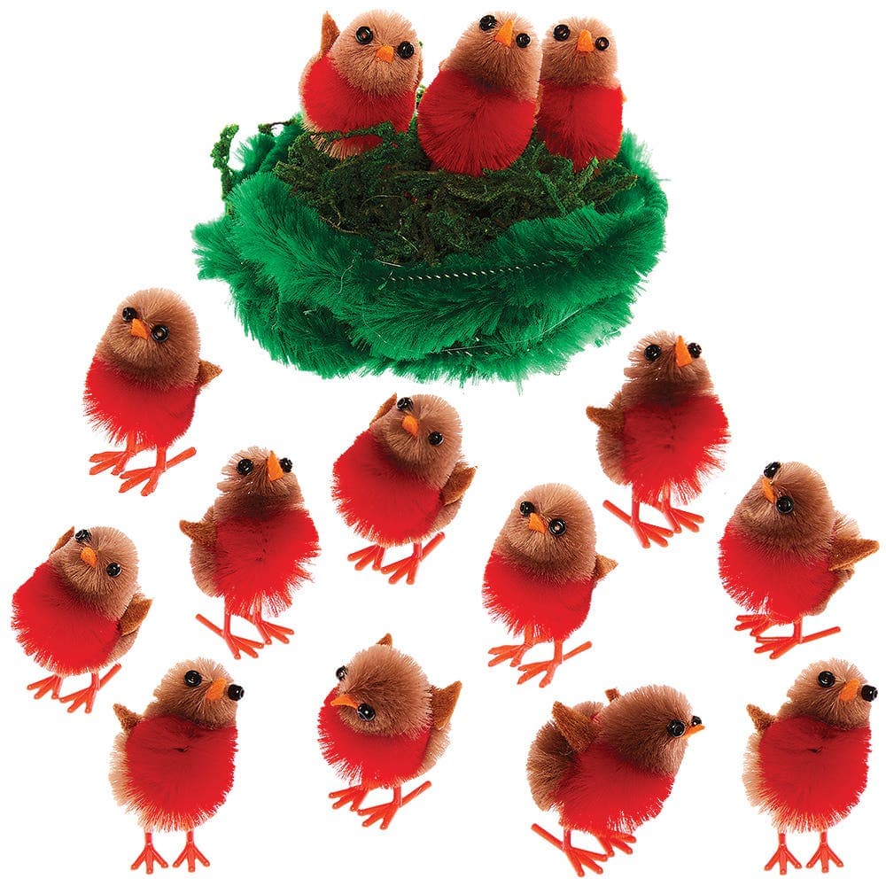 Mini Fluffy Christmas Robins (Pack of 15) Christmas Craft Supplies, Size 3cm