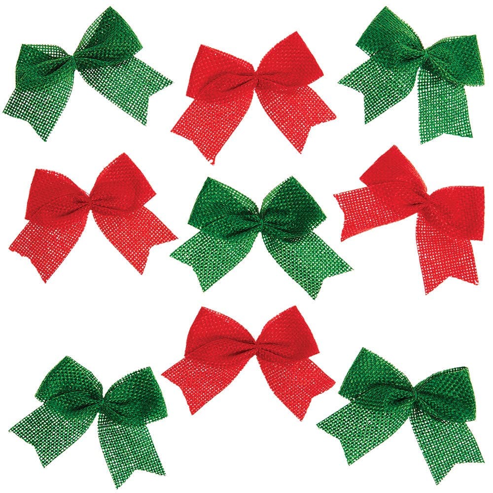 Christmas Burlap Hessian Bows (Pack of 24) Christmas Party Supplies 2 Christmas colours - Red & Green