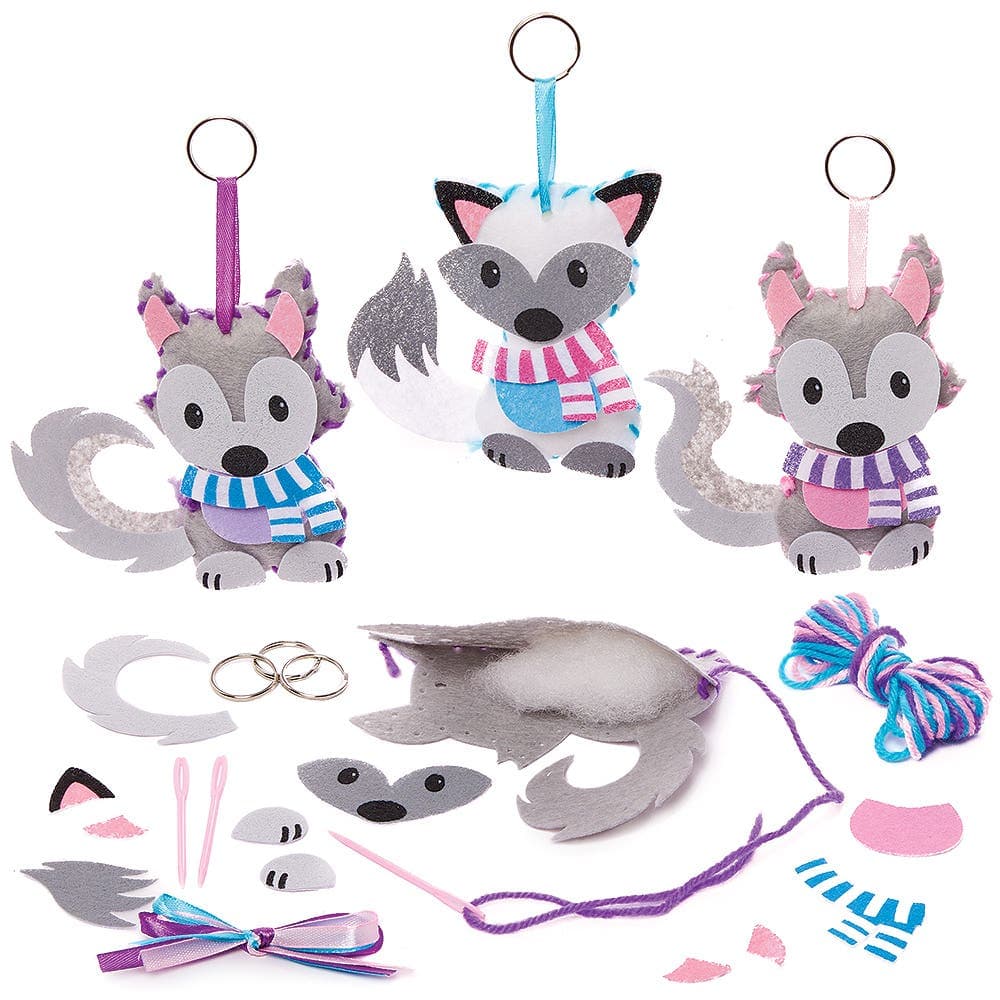 Arctic Fox & Wolf Keyring Sewing Kits (Pack of 3) Sewing & Weaving Craft Kits