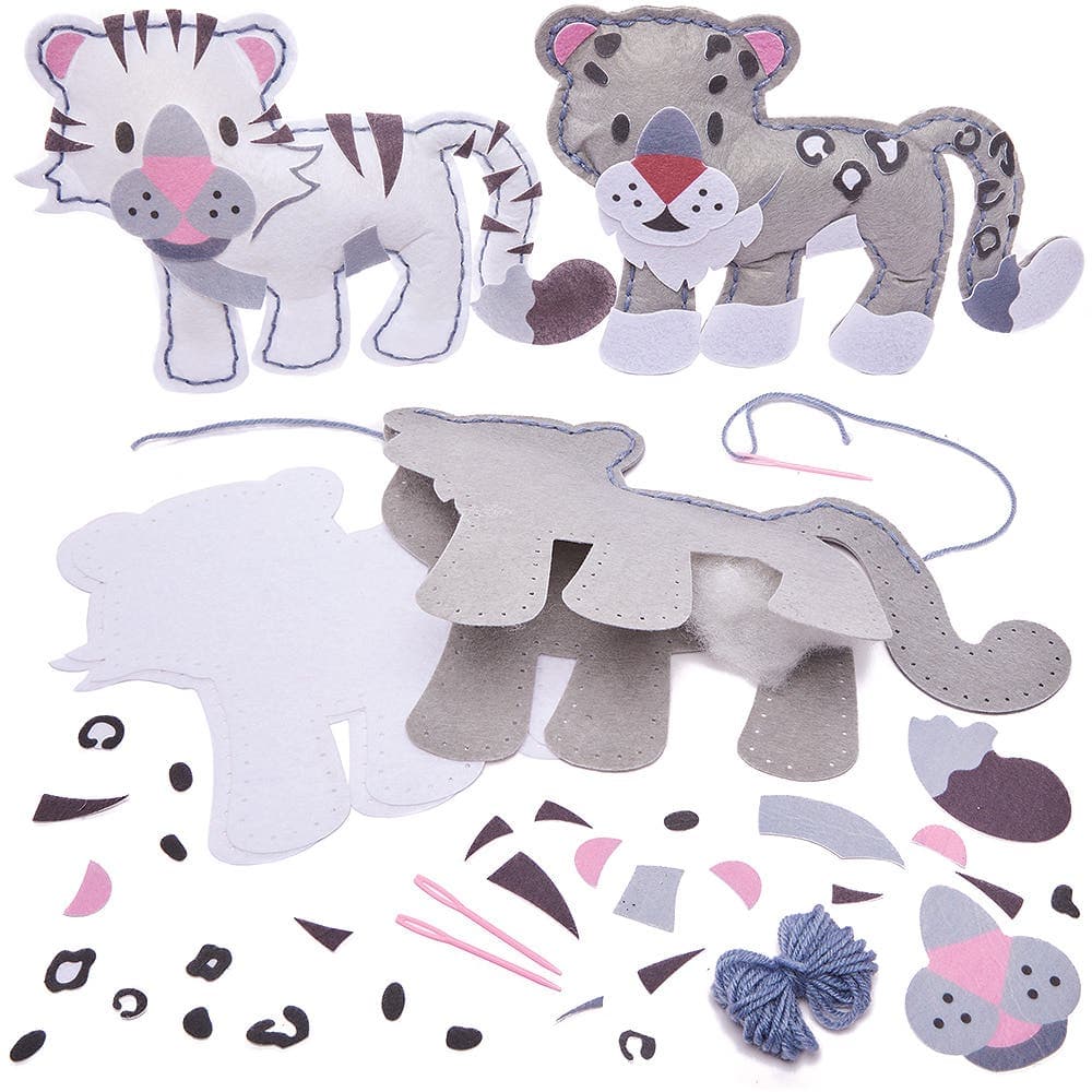 Snow Leopard & Tiger Cushion Sewing Kits (Pack of 2) Sewing & Weaving Craft Kits