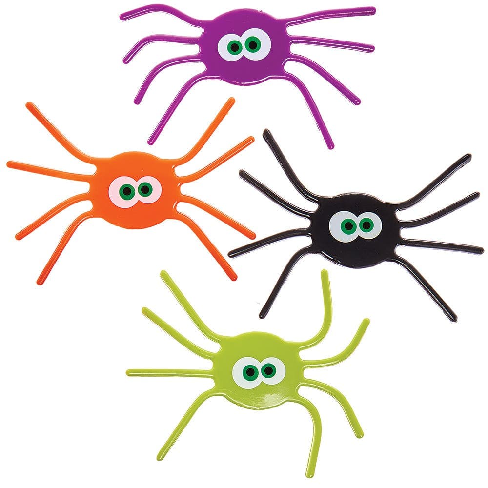 Bendy Spiders (Pack of 4) Halloween Toys, 4 Assorted Colours, Party Bag Fillers