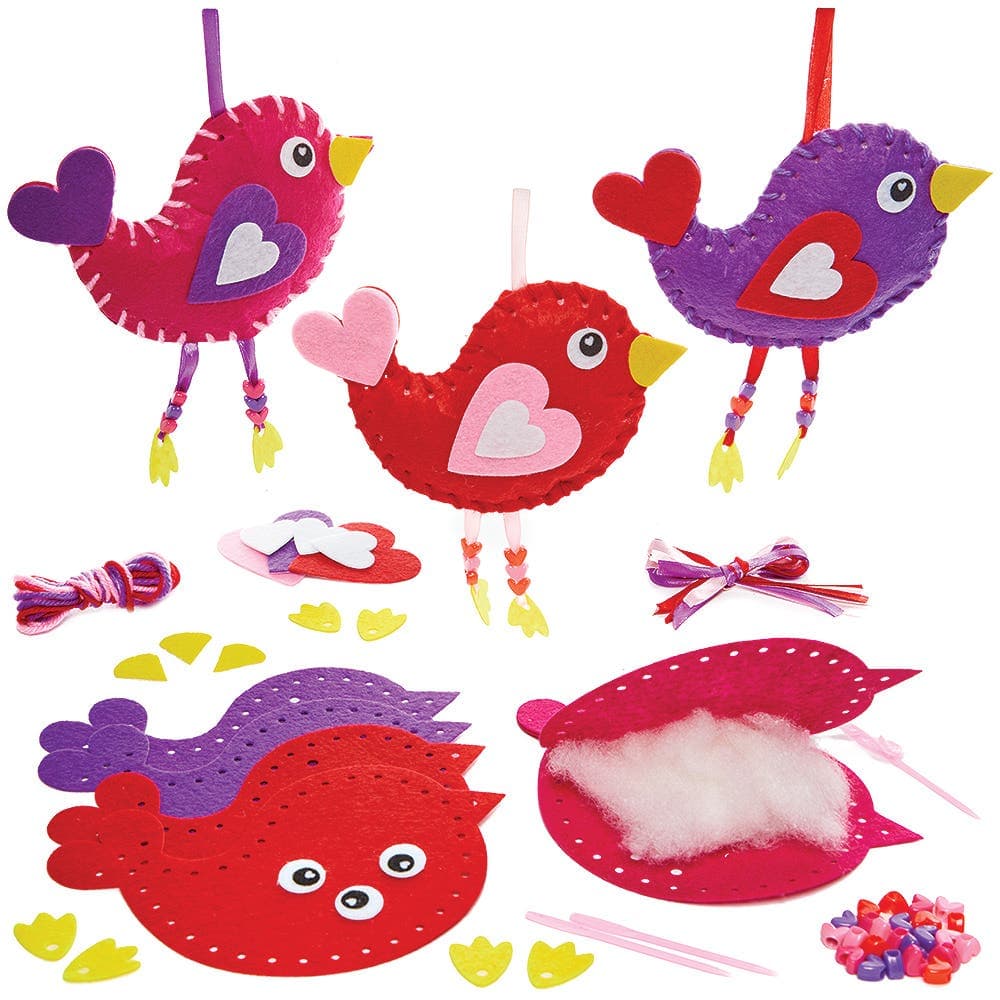 Bird Heart Sewing Kits (Pack of 3) Sewing & Weaving Craft Kits 3 assorted colours - Pink, Red & Purple