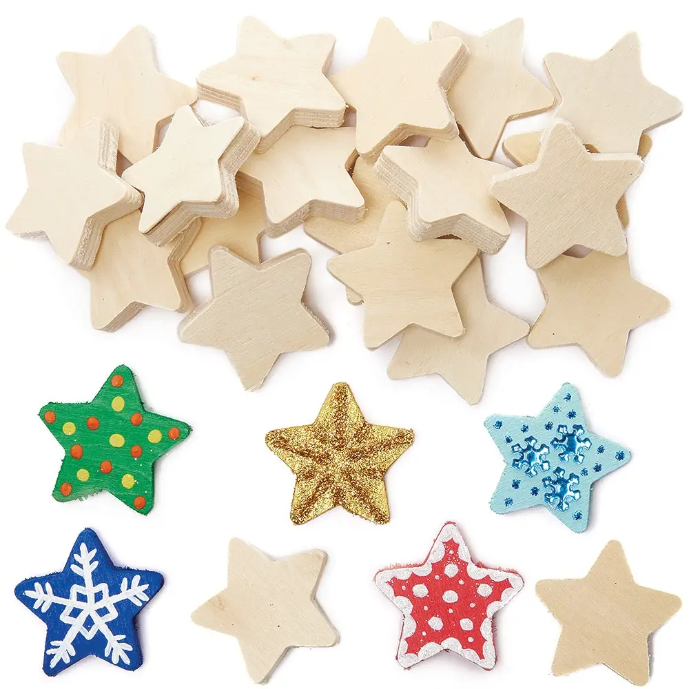 Star Wooden Painting Stones (Pack of 30) Personalise & Decorate, Natural Product