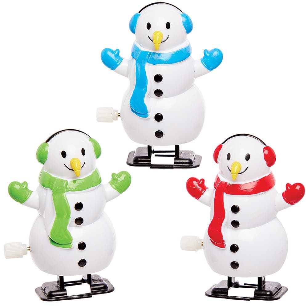 Wind-up Snowman Racers (Pack of 3) Christmas Toys 3 assorted colours - Blue, Red & Green