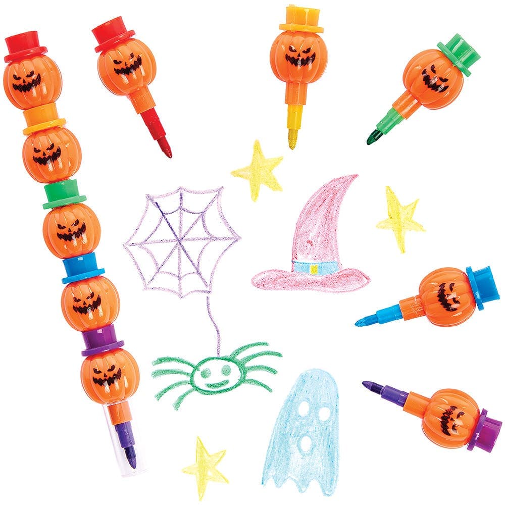 Pumpkin Pop-a-Crayons (Pack of 6) Halloween Craft Supplies, Party Bag Fillers, 6 Colours Per Crayon, Kids Boo Basket Ideas