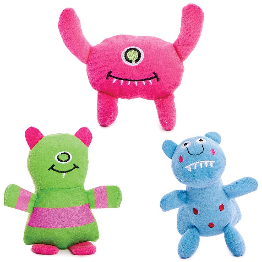 Monster Plush Toys (Pack of 3) Halloween Toys 3 assorted colours - Green, Pink & Blue