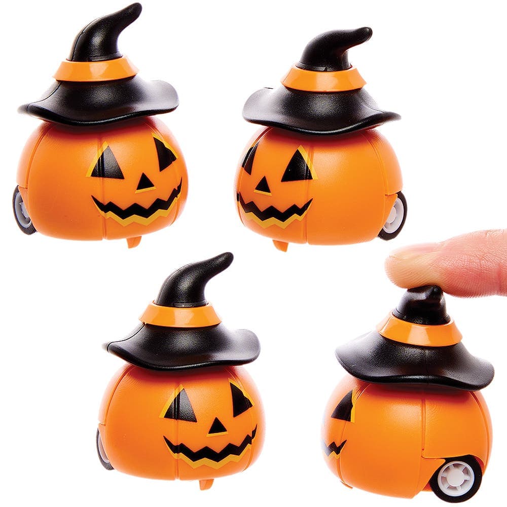 Pumpkin Pull Back Racers (Pack of 5) Halloween Toys, Party Bag Fillers, Size 7cm x 3.5cm
