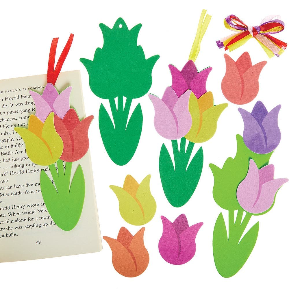 Tulip Mix & Match Bookmark Kits (Pack of 8) Decoration Craft Kits 6 assorted tulip colours - Red, Purple, Dark Pink, Light Pink, Orange & Yellow