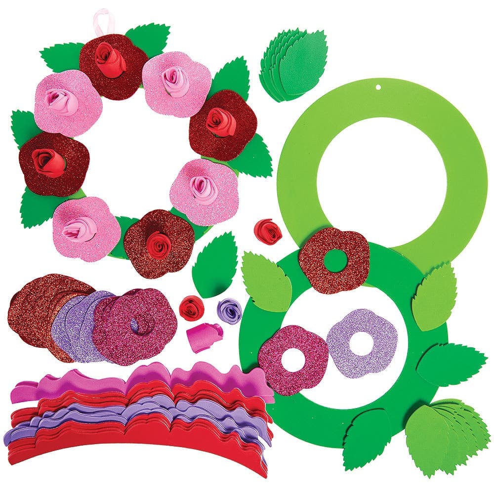 Rose Wreath Kits (Pack of 3) Decoration Craft Kits 2 assorted wreath colours - Dark Green & Light Green