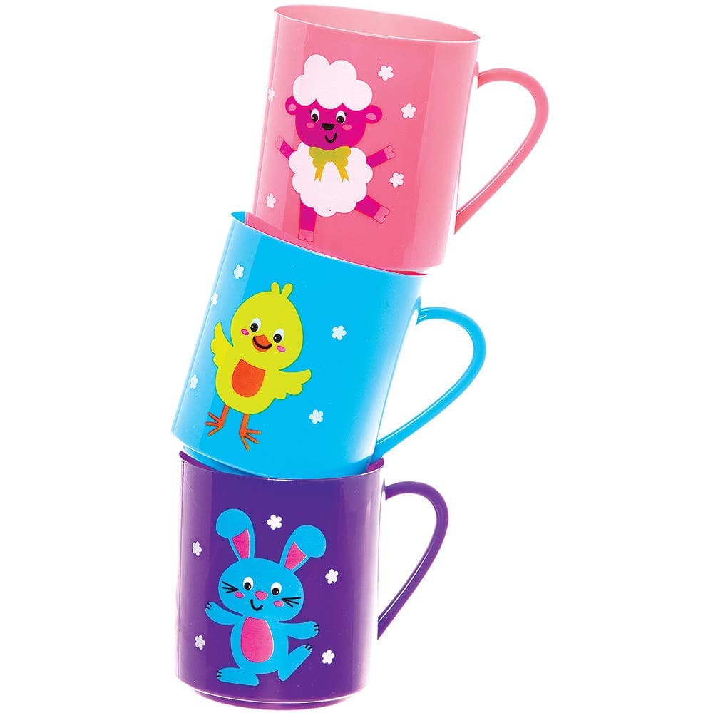 Easter Characters Plastic Cups (Pack of 4) Easter Toys, Gifts For Children, 4 Assorted Colours & Designs, 7cm