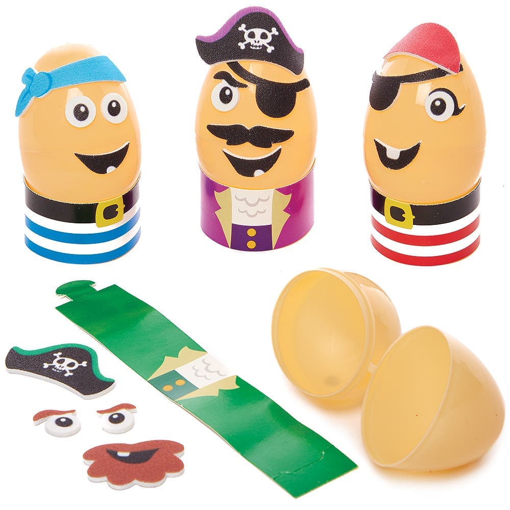 Pirate Egg Kits (Pack of 8) Easter Crafts For Kids, 4 Assorted Designs, Size 6.5cm