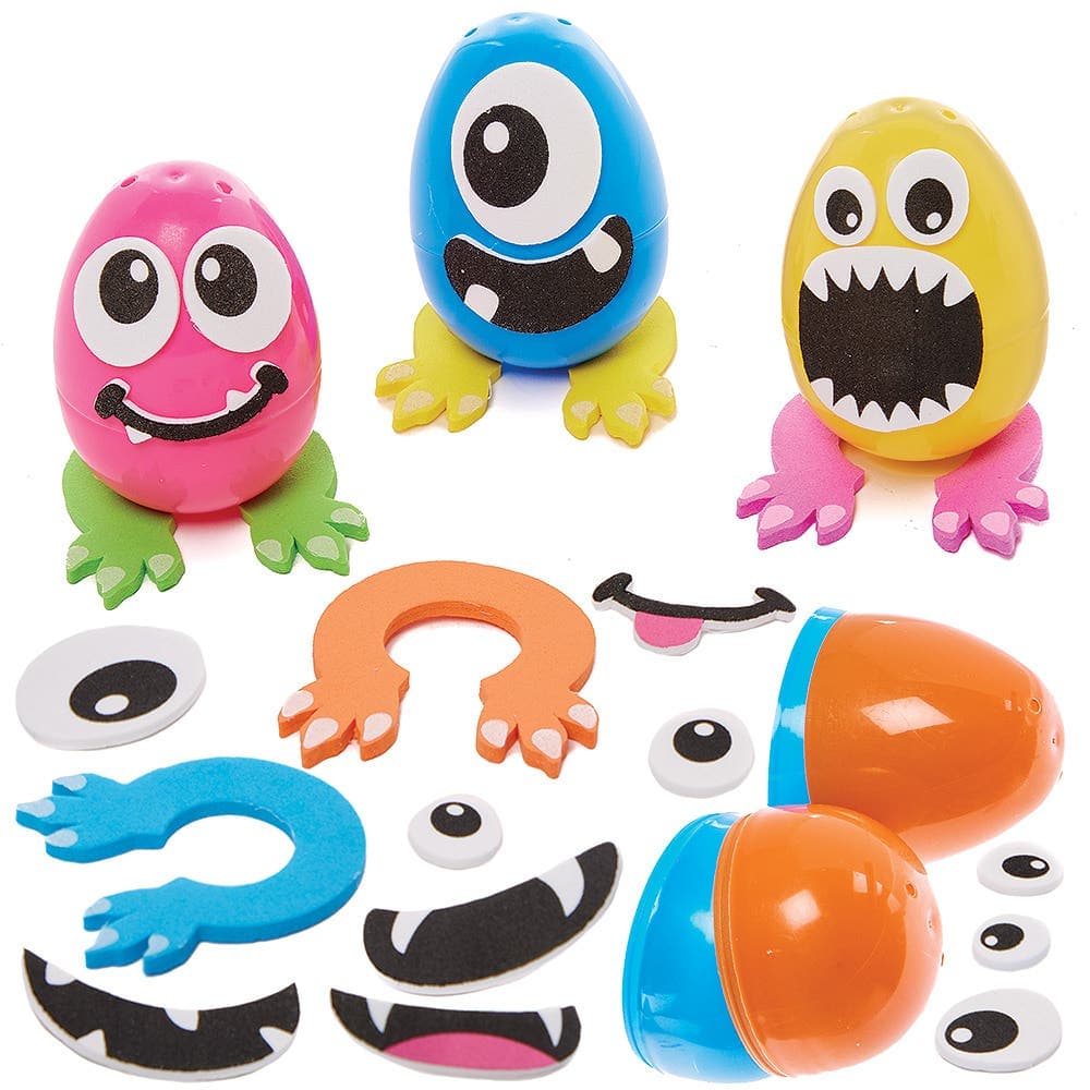 Monster Character Egg Kits (Pack of 10) Halloween Crafts 5 egg colours - Yellow, Pink, Green, Blue & Orange